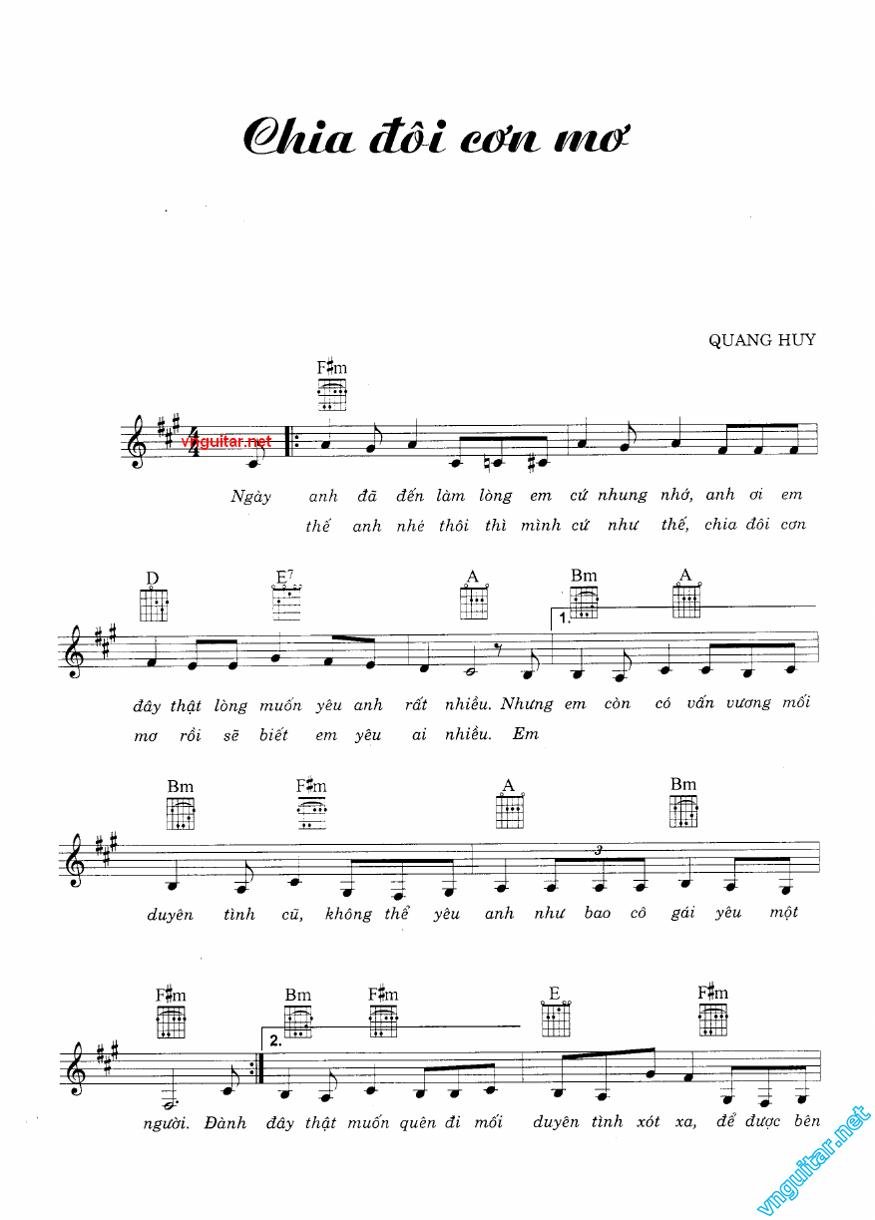 Sheet nhạc Chia Đôi Cơn Mơ